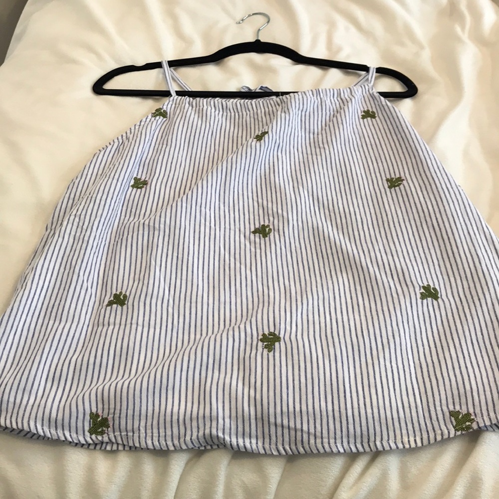 Cacti tank top, blue and white striped